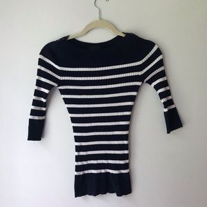 Vintage Nautical Navy Blue Striped Fitted Sweater